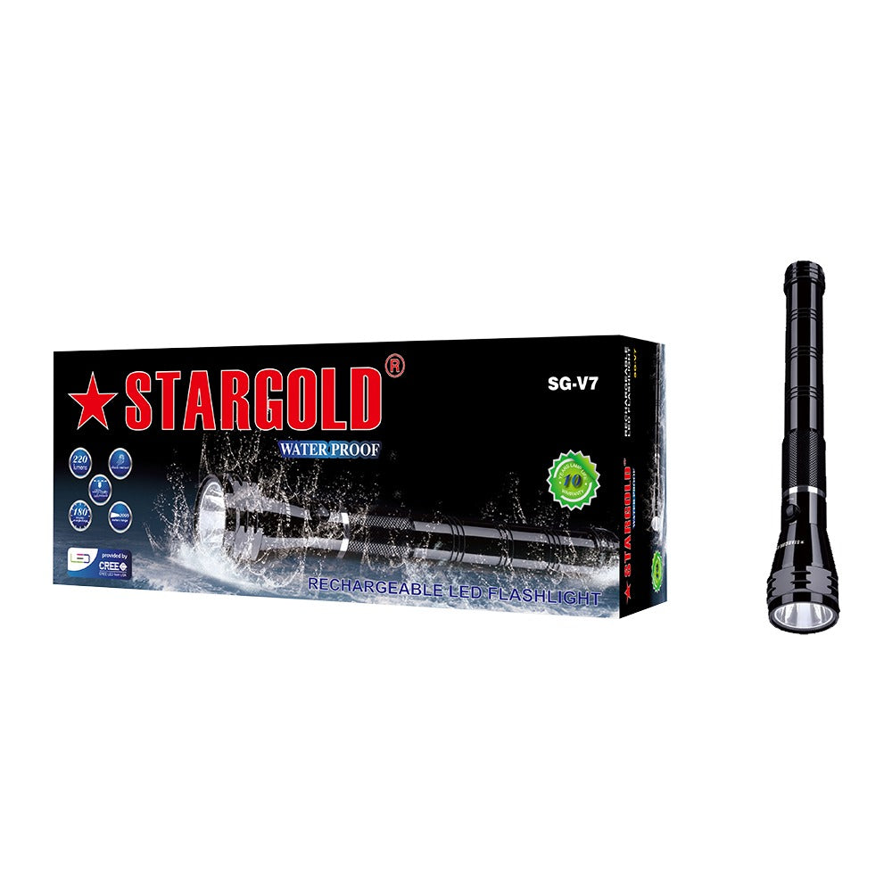 STARGOLD Heavy Duty Water Resistant Emergency Torch Light Rechargeable Light | كشاف طوارئ مقاوم للماء عالي التحمل من ستار جولد، ضوء قابل لإعادة الشحن